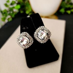 Elegant Silver CZ Clip On Earrings